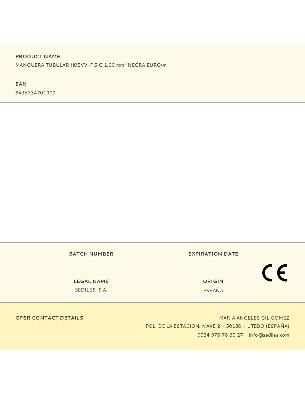 Manguera tubular h05vv-f 5 g 1,00 mm negra euro/m