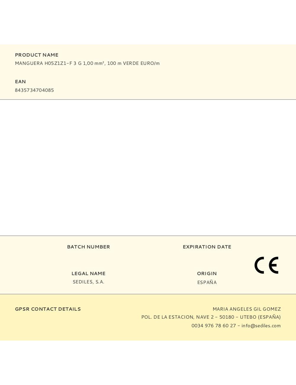 Manguera h05z1z1-f 3 g 1,00 mm, 100 m verde euro/m