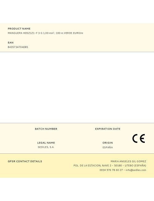 Manguera h05z1z1-f 3 g 1,00 mm, 100 m verde euro/m
