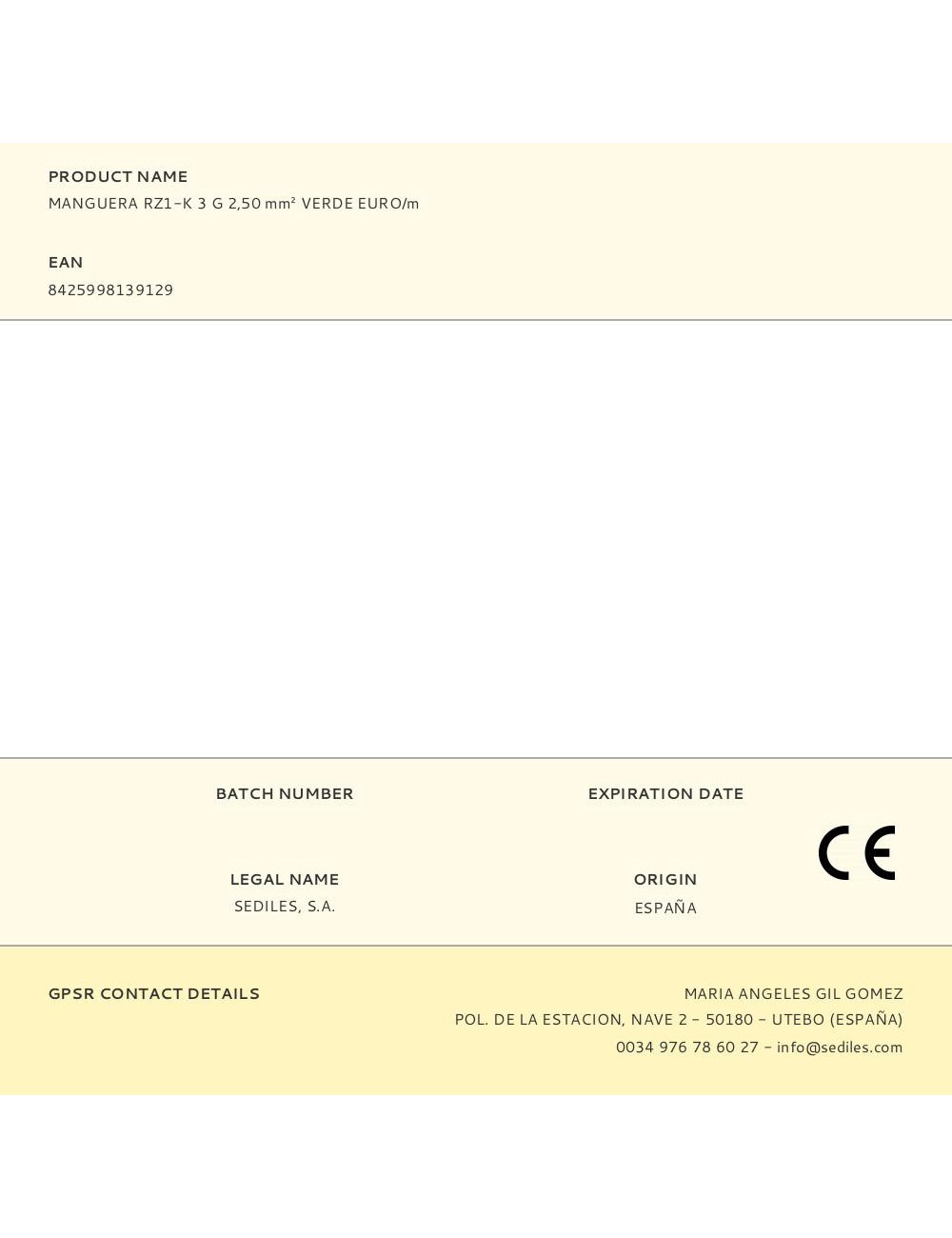 Manguera rz1-k 3 g 2,50 mm verde euro/m