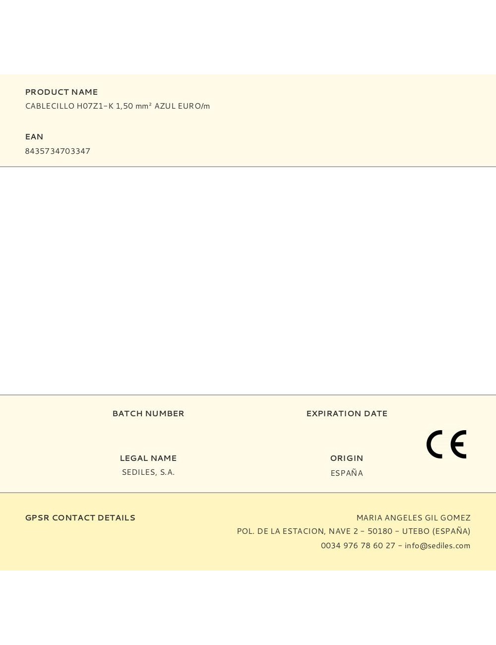 Cablecillo h07z1-k 1,50 mm azul euro/m