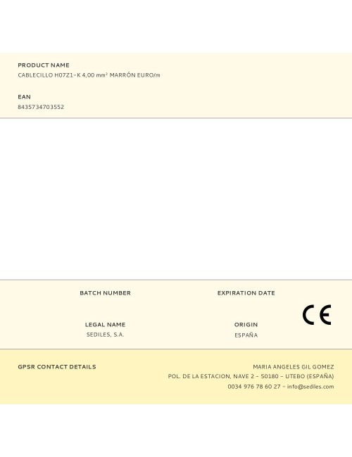 Cablecillo h07z1-k 4,00 mm marrón euro/m