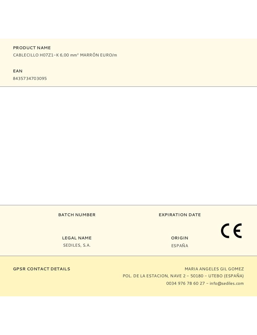 Cablecillo h07z1-k 6,00 mm marrón euro/m