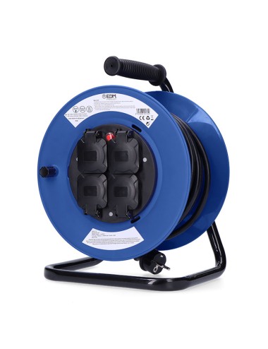 Enrollacables 25 m 3 g 2,50 mm 4 tomas bipolares con t/tl con tapas profesional con protector termico 3000w 230v