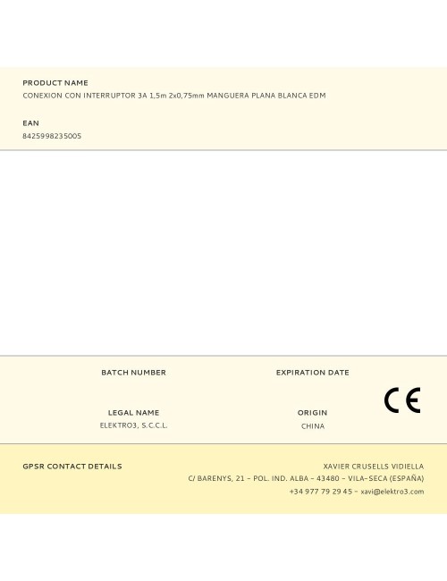 Conexion con interruptor 3a 1,5m 2x0,75mm manguera plana blanca edm