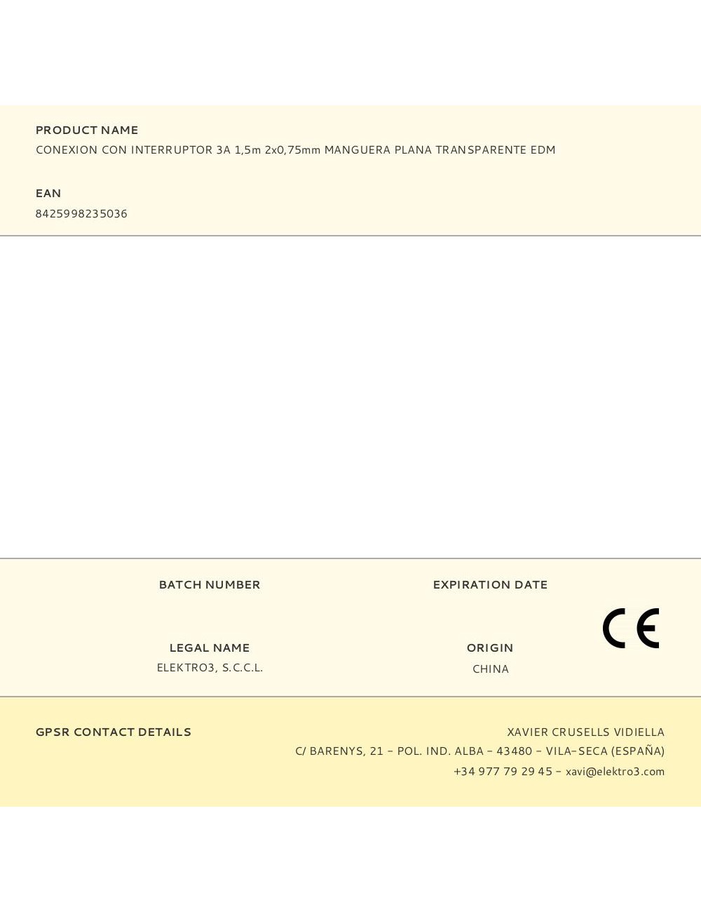 Conexion con interruptor 3a 1,5m 2x0,75mm manguera plana transparente edm