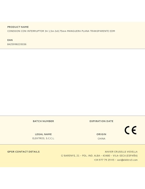 Conexion con interruptor 3a 1,5m 2x0,75mm manguera plana transparente edm