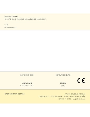 Carrete cable paralelo 2x1mm blanco 10m (audio)