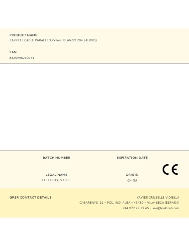 Carrete cable paralelo 2x1mm blanco 20m (audio)