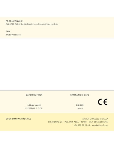 Carrete cable paralelo 2x1mm blanco 50m (audio)