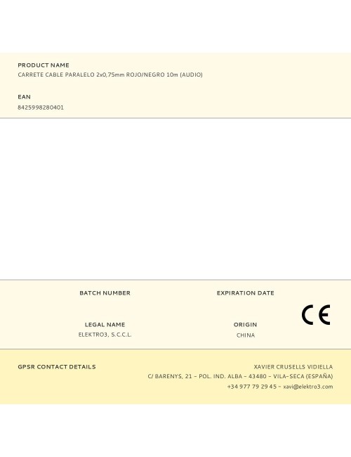 Carrete cable paralelo 2x0,75mm rojo/negro 10m (audio)