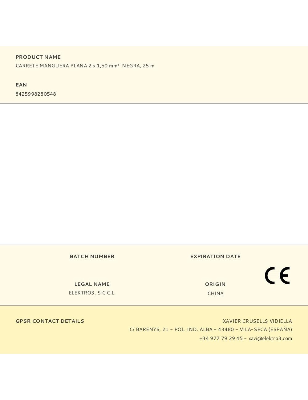 Carrete manguera plana 2 x 1,50 mm negra, 25 m