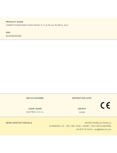 Carrete manguera plana h03vv-f 2 x 0,75 mm blanca, 20 m