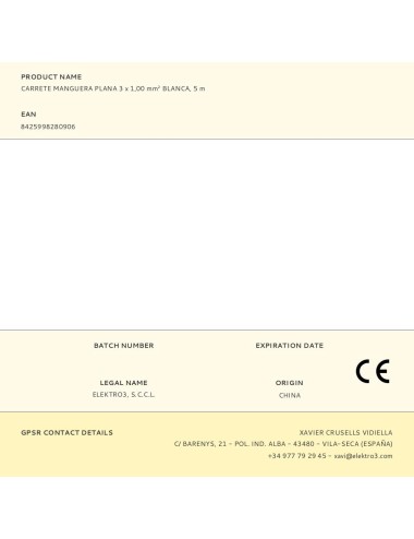 Carrete manguera plana 3 x 1,00 mm blanca, 5 m