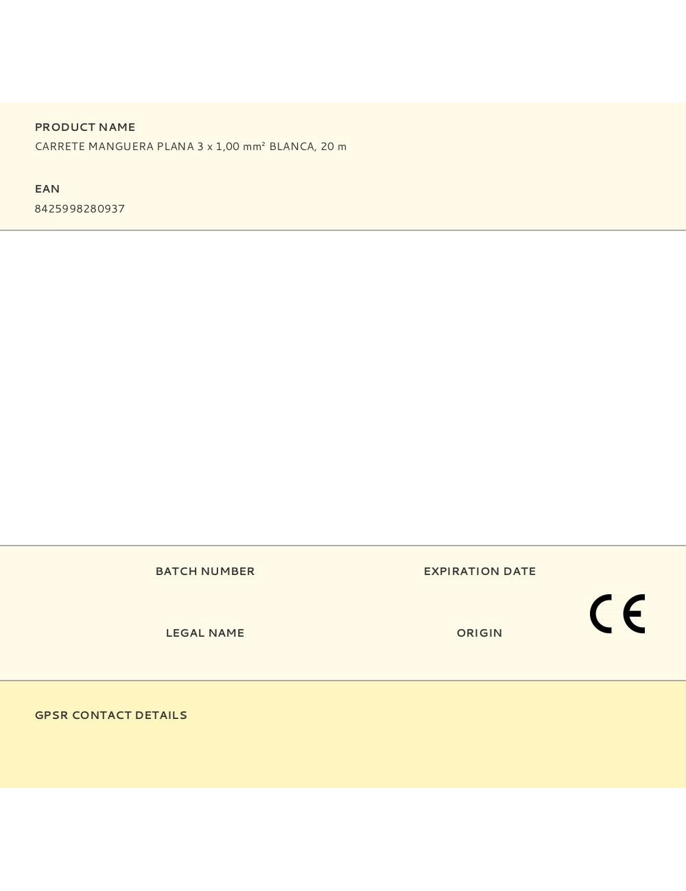 Carrete manguera plana 3 x 1,00 mm blanca, 20 m