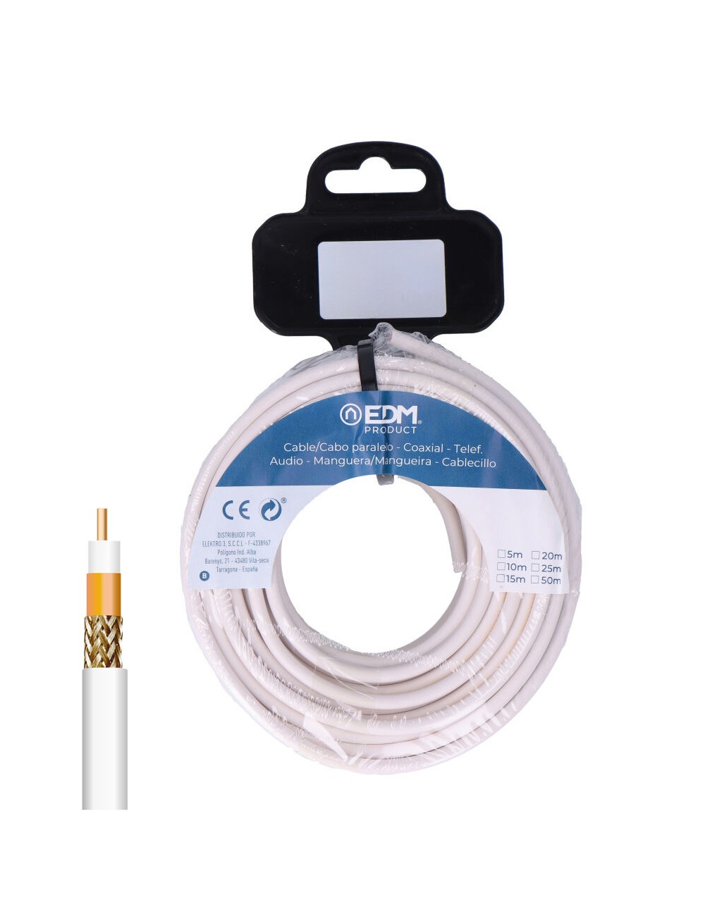 Carrete cable coaxial apantallado cobre 5 m