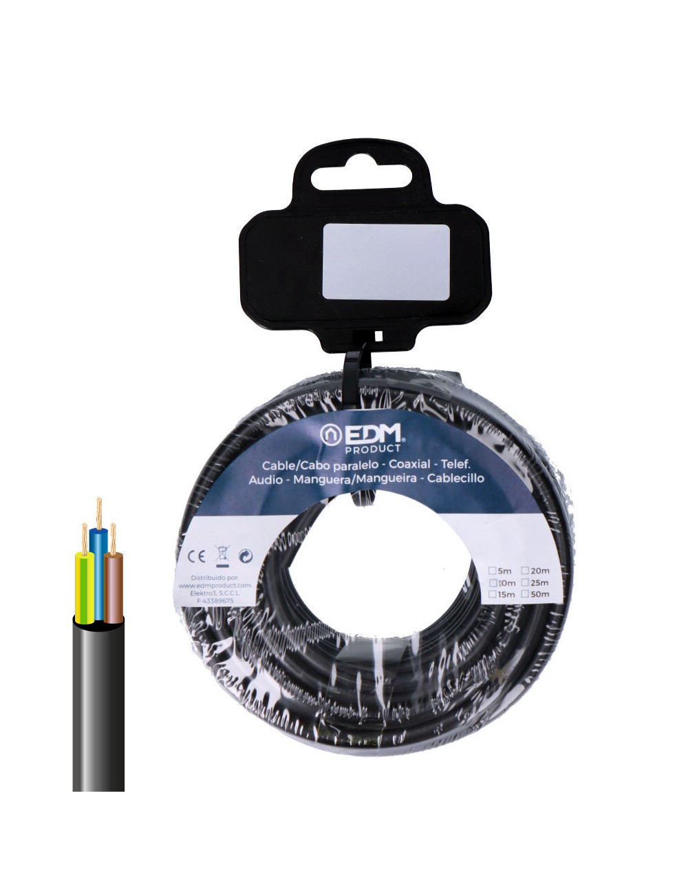 Carrete manguera tubular h05vv-f 3 g 1,00 mm negra, 10 m