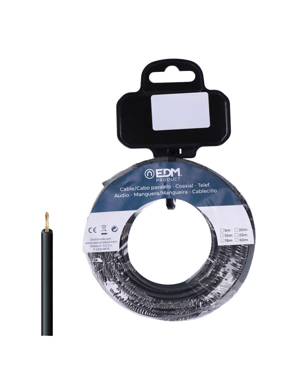 Carrete cablecillo h07z1-k 2,50 mm negro, 5 m