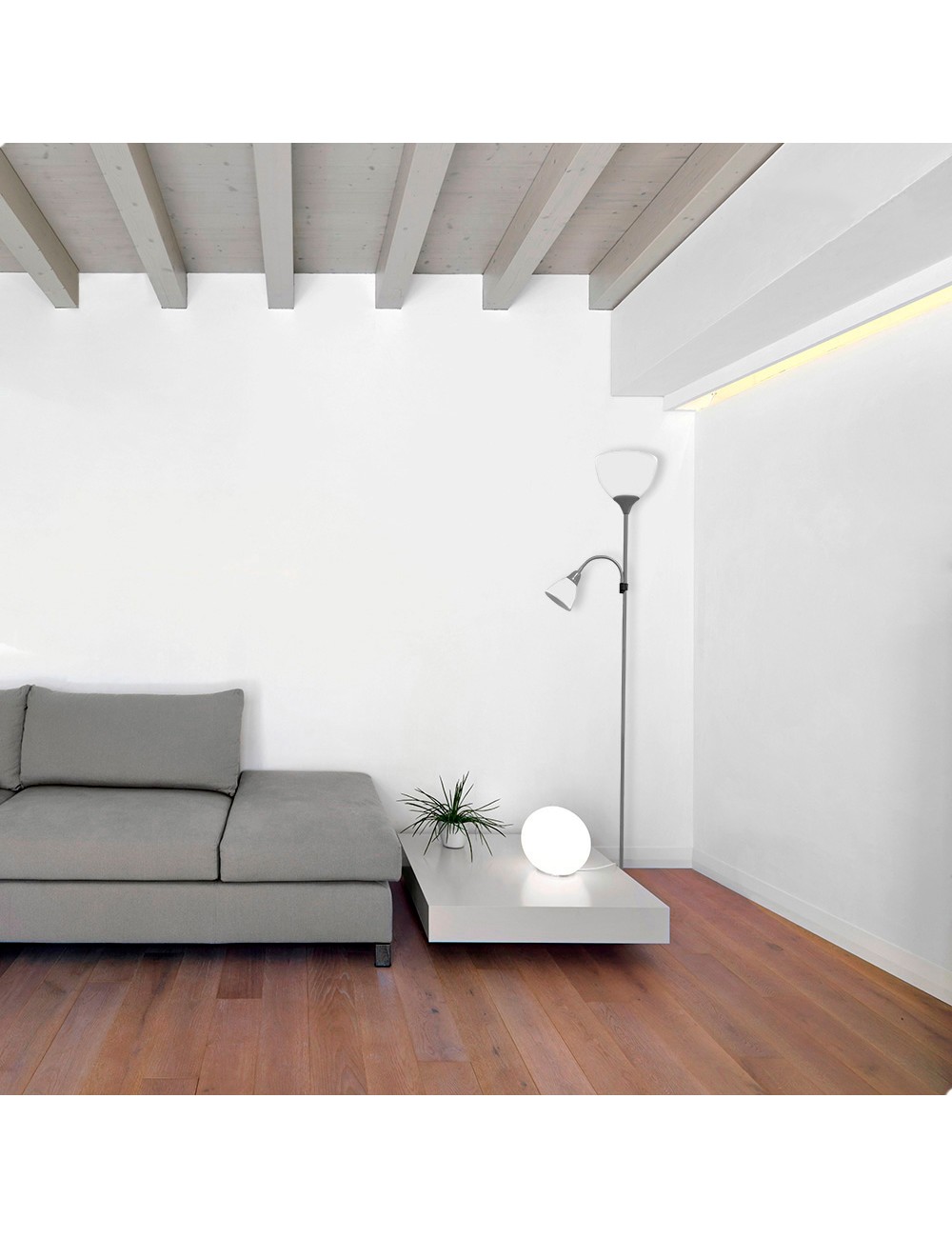 Lámpara de pie modelo boston color plateada e27 60 w y lector e14 40 w