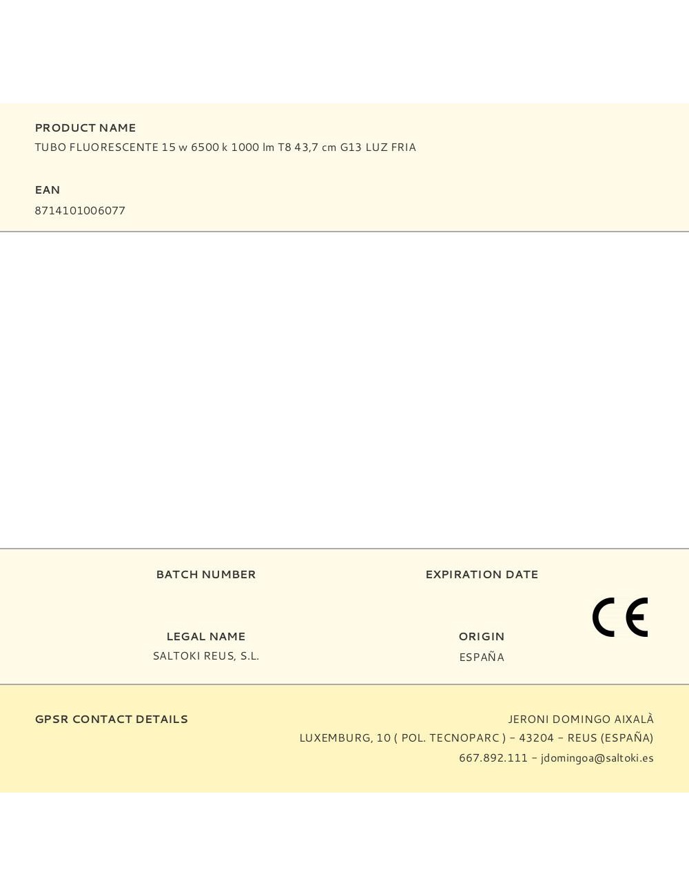 Tubo fluorescente 15 w 6500 k 1000 lm t8 43,7 cm g13 luz fria