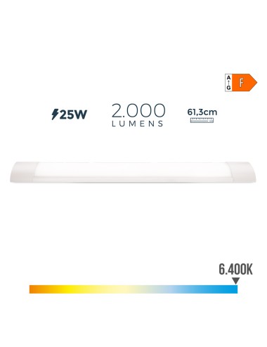 Regleta led 25 w 6500 k luz fria 2000 lm 61,3 x 3 x 12 cm