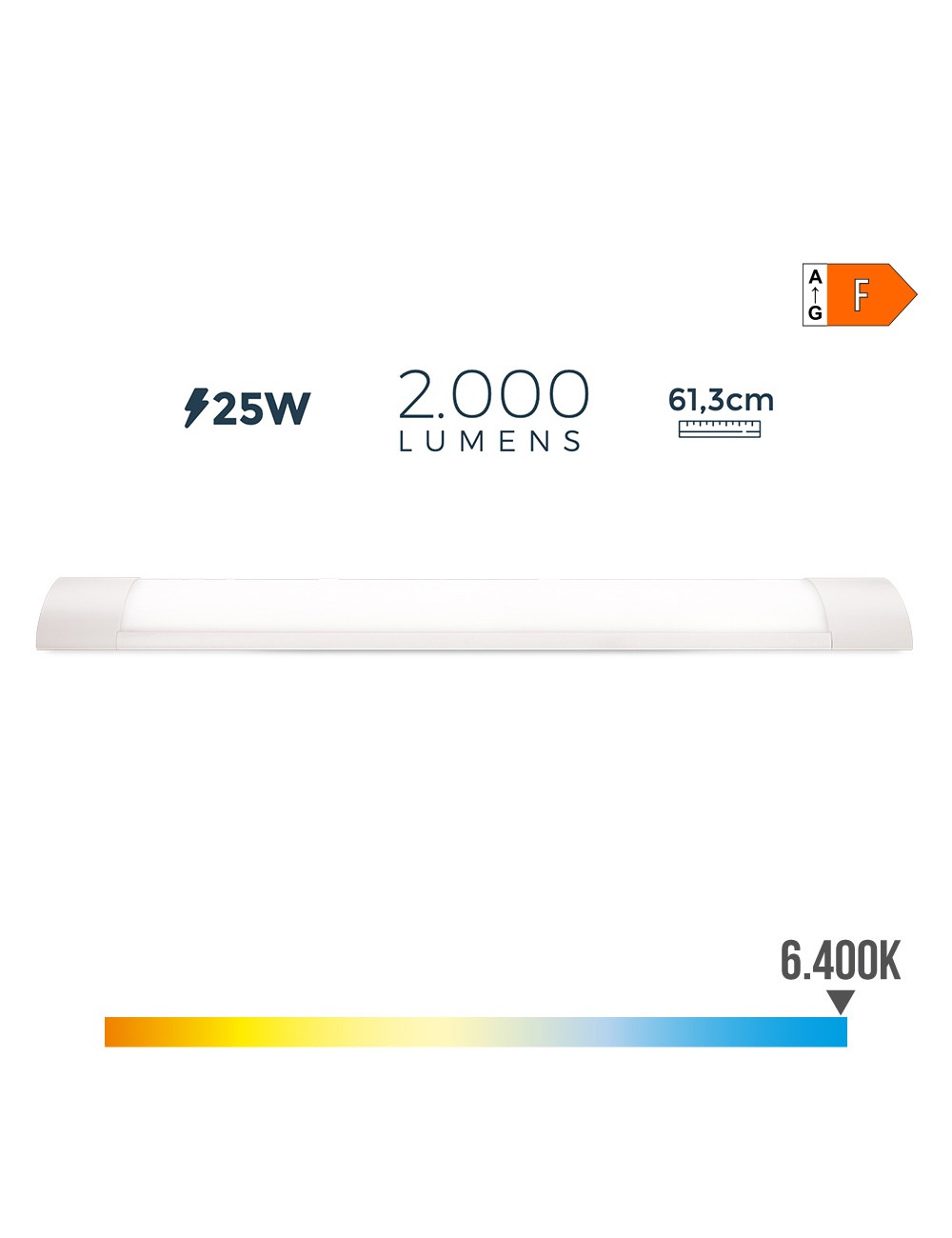 Regleta led 25 w 6500 k luz fria 2000 lm 61,3 x 3 x 12 cm