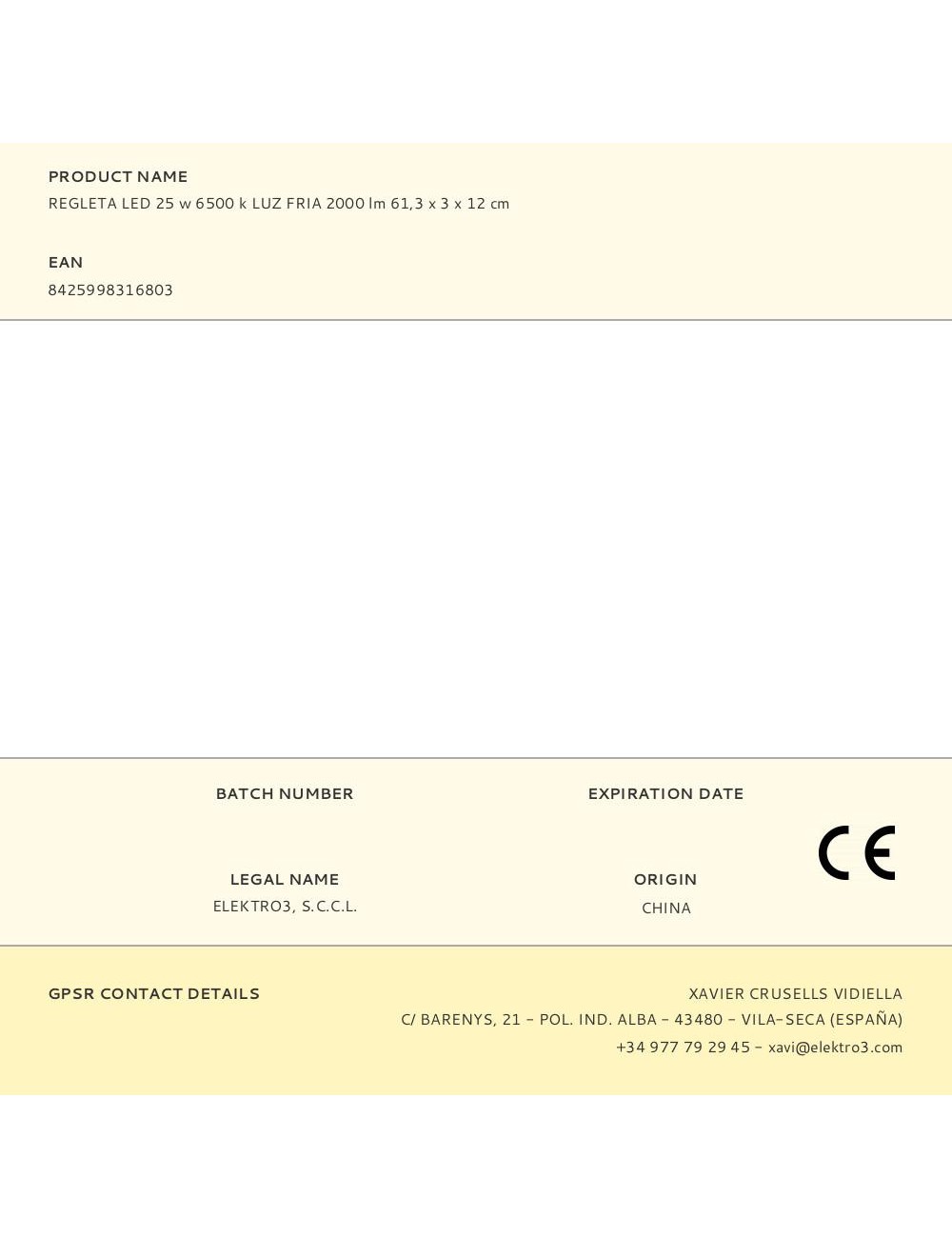 Regleta led 25 w 6500 k luz fria 2000 lm 61,3 x 3 x 12 cm