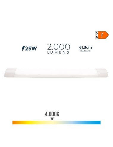 Regleta led 25 w 4000 k luz dia 2000 lm 61,3 x 3 x 12 cm