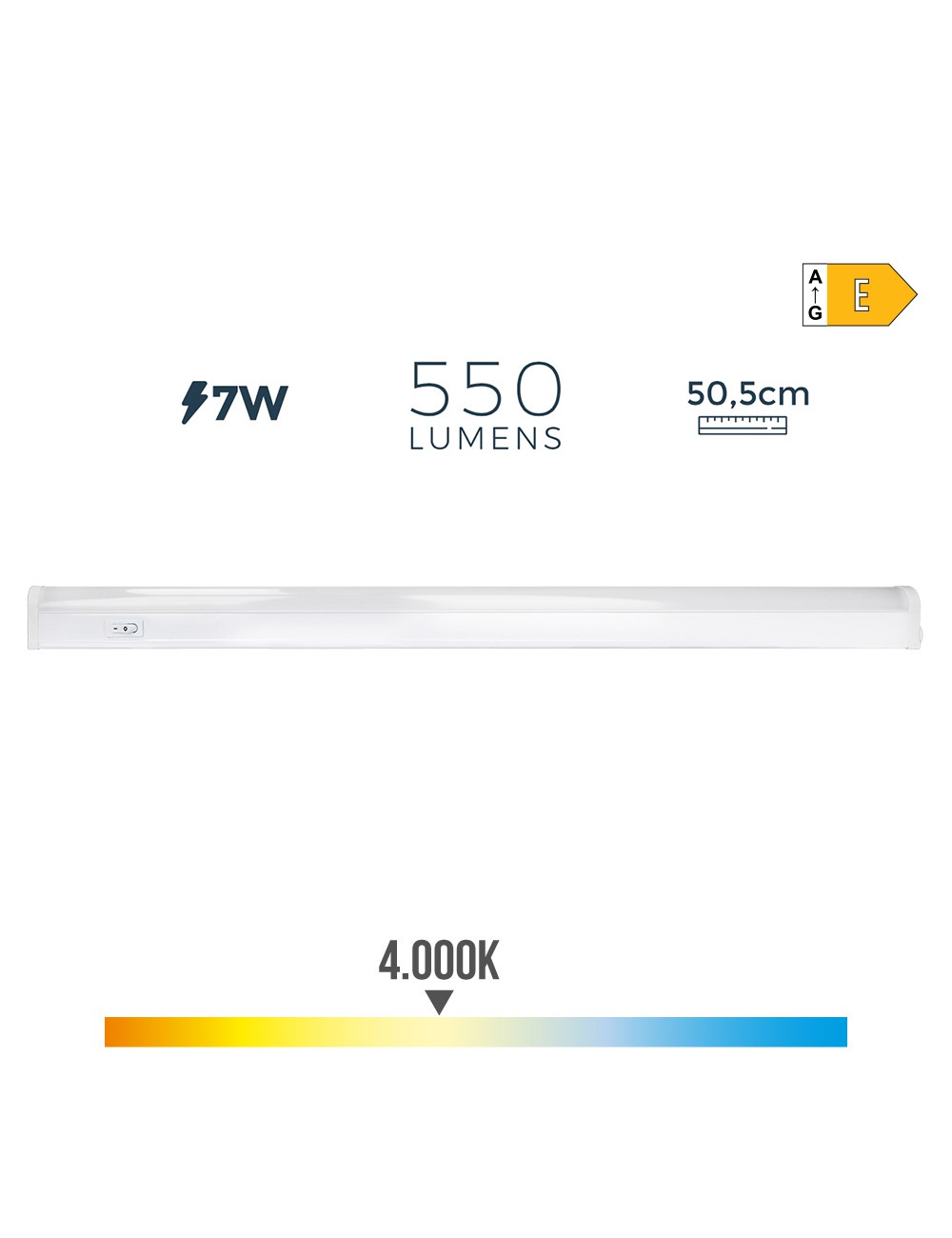 Regleta led 7 w 4000 k luz dia 600 lm 50,5 x 2,5 x 3,6 cm