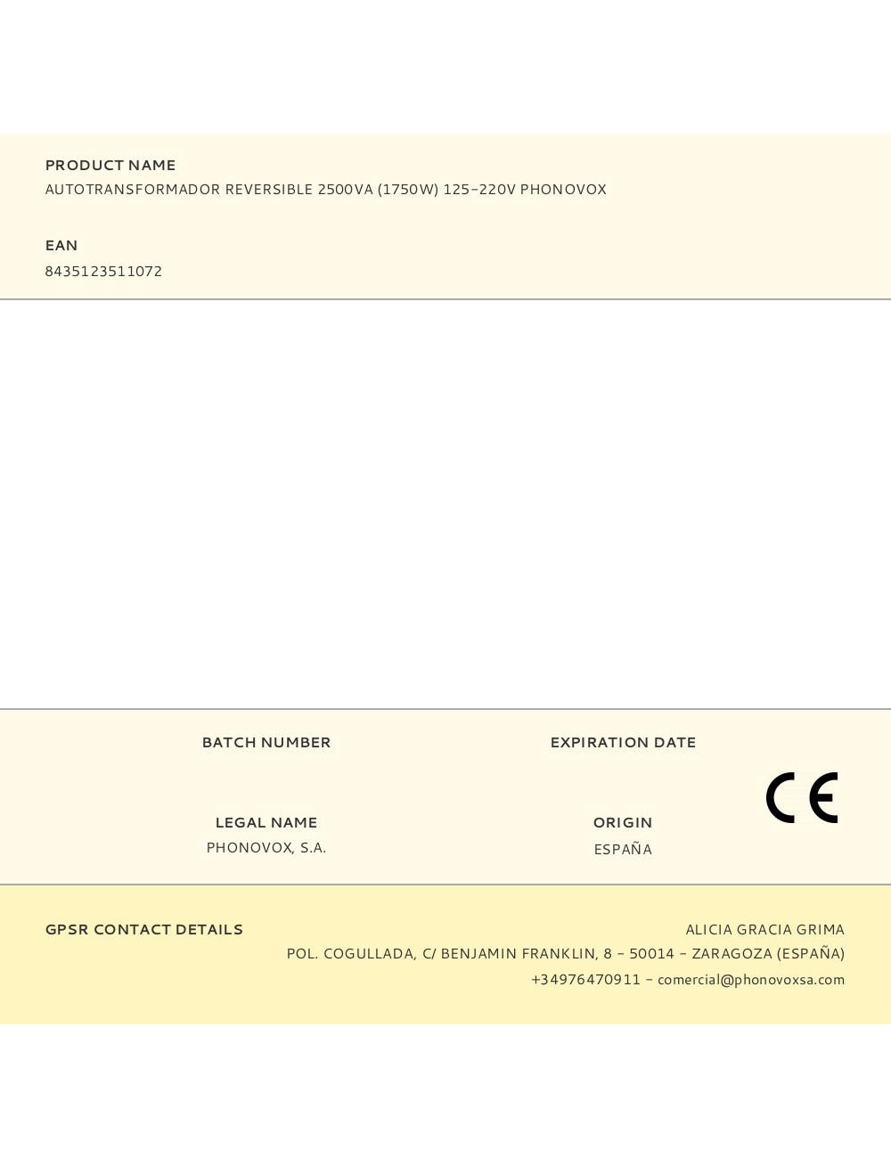 Autotransformador reversible 2500va (1750w) 125-220v phonovox