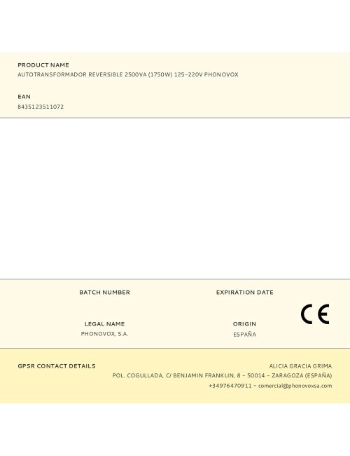 Autotransformador reversible 2500va (1750w) 125-220v phonovox