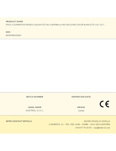 Foco 2 elementos modelo galaxy e27 60 w (bombilla no incluida) color blanco 37 x 8 x 13,7 cm