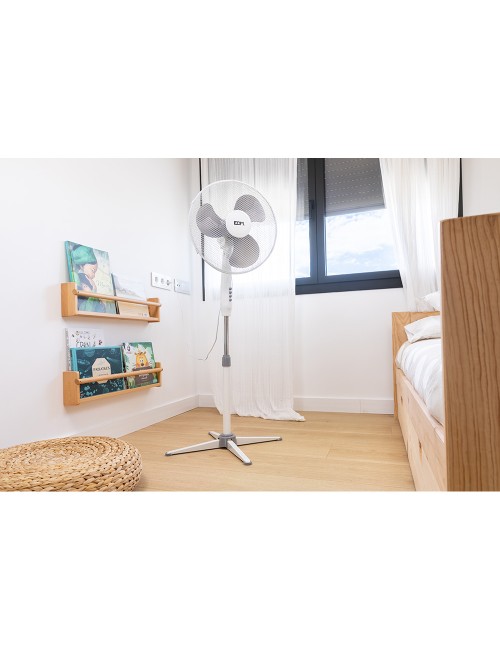 Ventilador de pie, blanco, potencia 45 w, db 60, aspas ø40 cm, altura regulable 105-125 cm