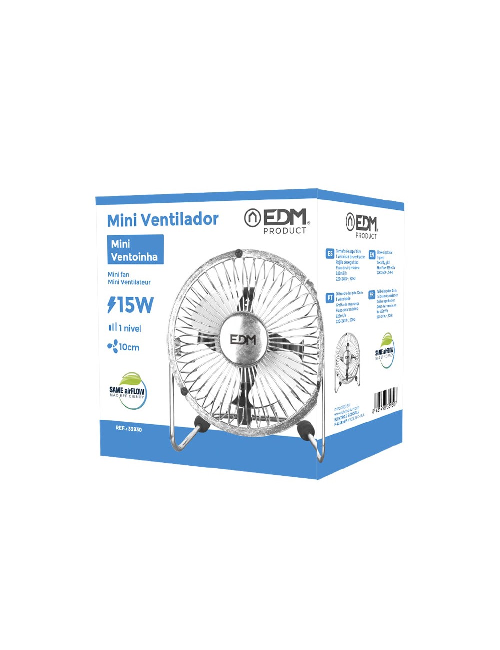 Mini ventilador industrial, de sobremesa. color cromado. potencia: 15w 54,7 db aspas: ø10 x 15 cm