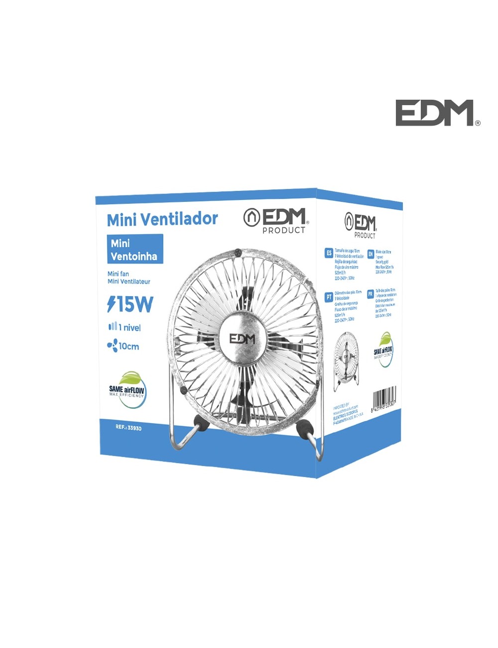 Mini ventilador industrial, de sobremesa. color cromado. potencia: 15w 54,7 db aspas: ø10 x 15 cm