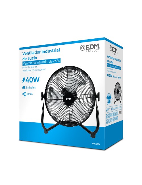 Ventilador industrial de suelo. color negro 40w 57,7 db aspas ø30 x 41 cm