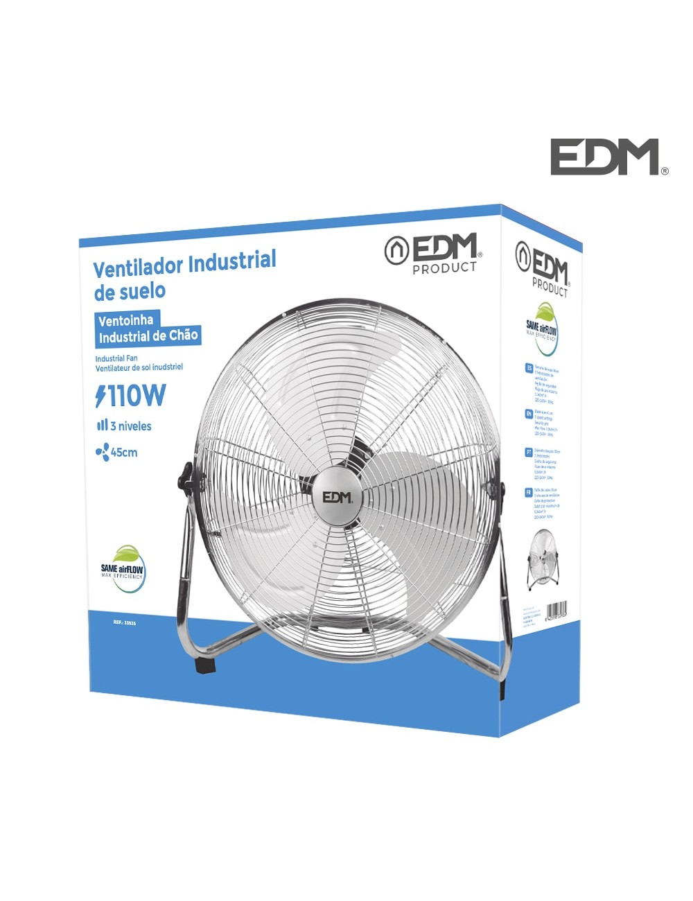 Ventilador industrial de suelo. color negro 100w 64,7 db aspas ø45 x 54 cm
