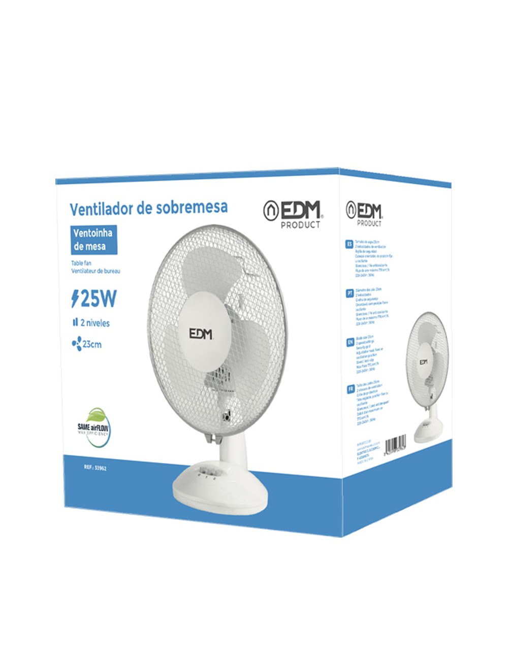 Ventilador de sobremesa. color blanco. potencia: 25 w 41 db aspas: ø23  27 x 24 x 36 cm