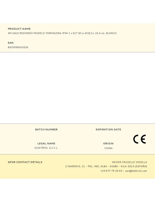 Aplique redondo modelo tarragona ip54 1 x e27 40 w ø18,5 x 10,4 cm, blanco