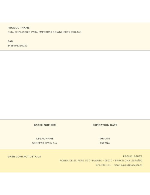 Guia de plastico para empotrar downlights ø20,8cm