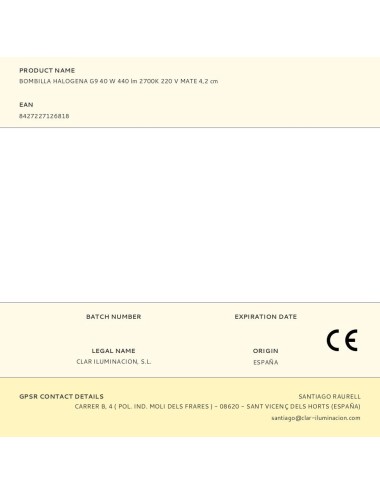 Bombilla halogena g9 40 w 440 lm 2700k 220 v mate 4,2 cm