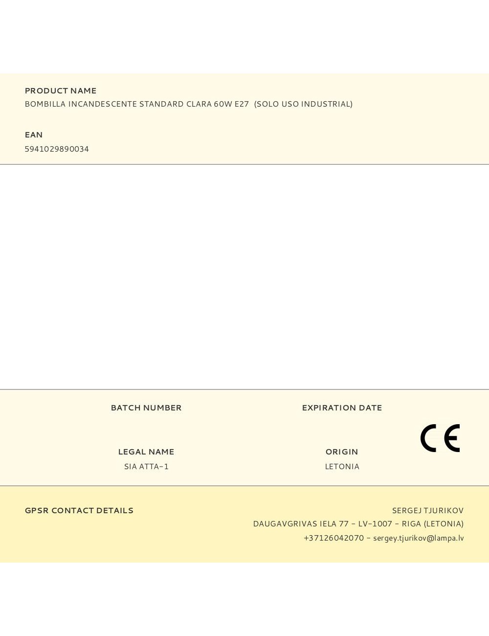 Bombilla incandescente standard clara 60 w e27 (solo uso industrial)