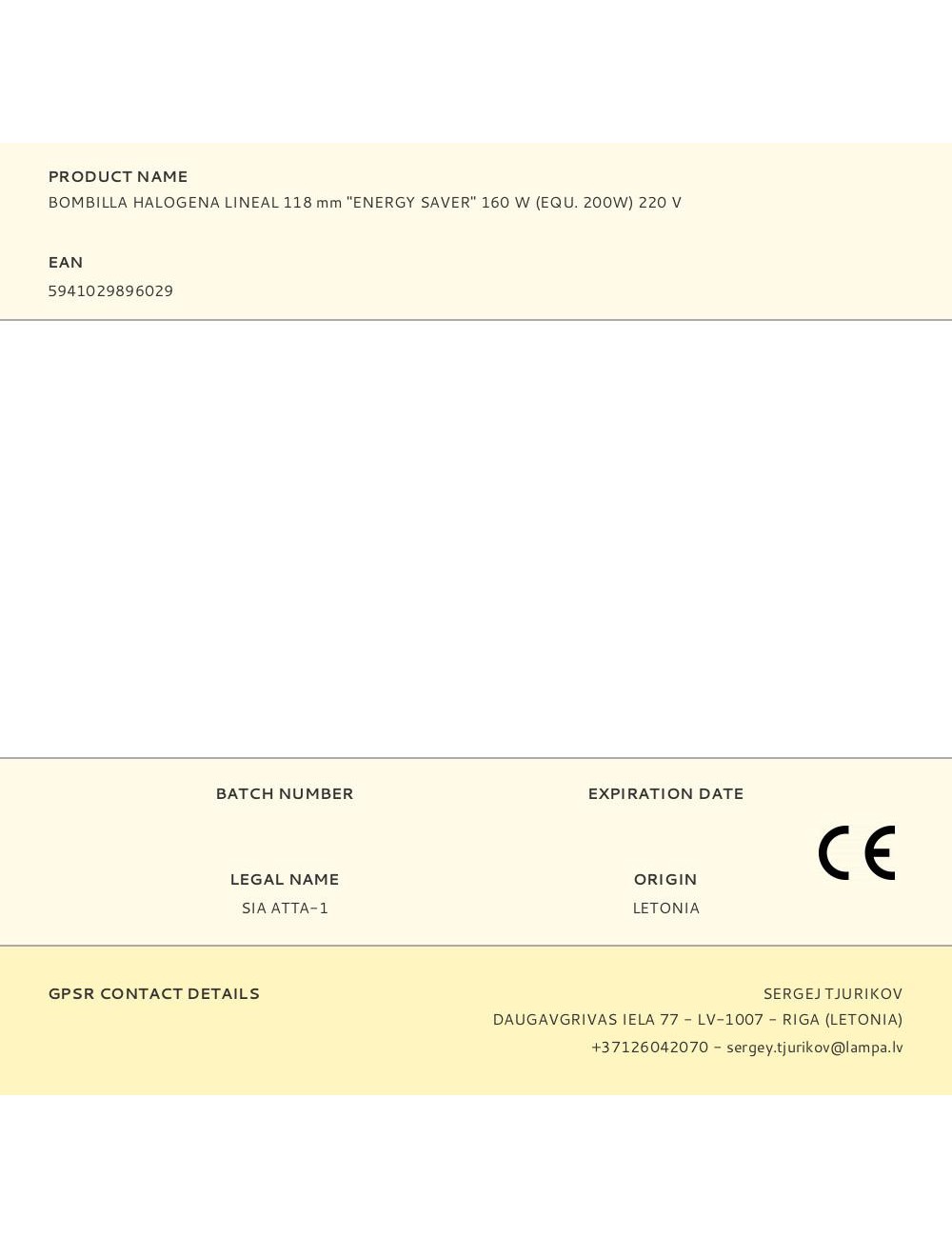 Bombilla halogena lineal 118 mm "energy saver" 160 w (equ. 200w) 220 v