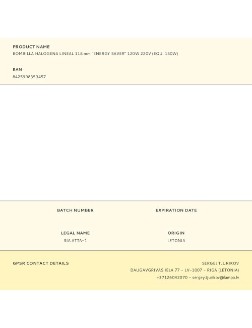 Bombilla halogena lineal 118 mm "energy saver" 120w 220v (equ. 150w)