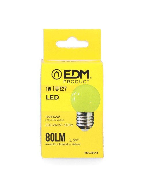 Bombilla esferica led e27 1 w 80 lm luz amarilla ø45 x 69 mm