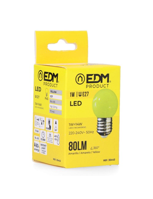 Bombilla esferica led e27 1 w 80 lm luz amarilla ø45 x 69 mm