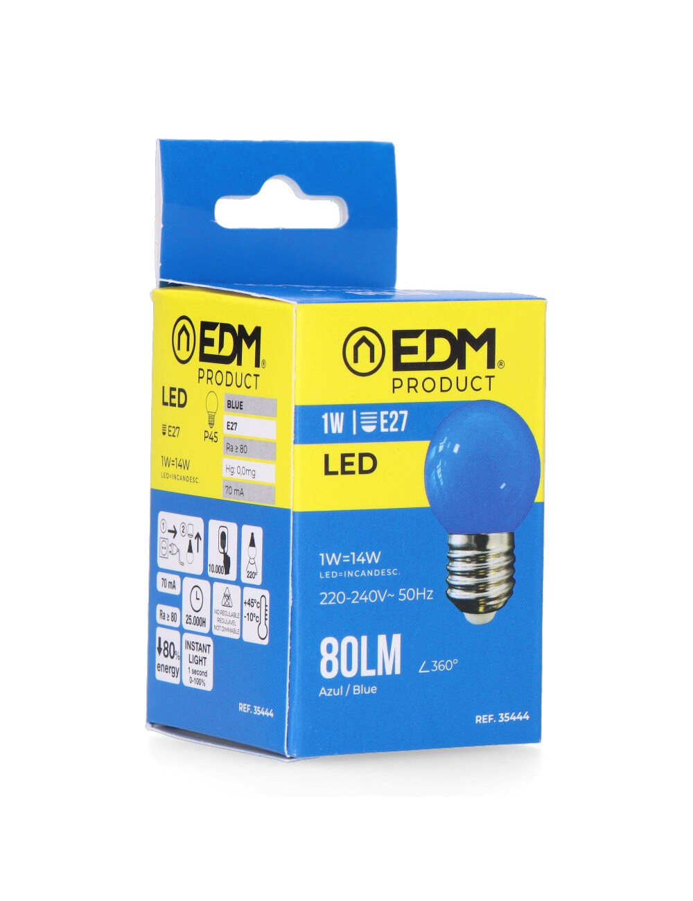 Bombilla esferica led e27 1 w 80 lm luz azul ø45 x 69 mm