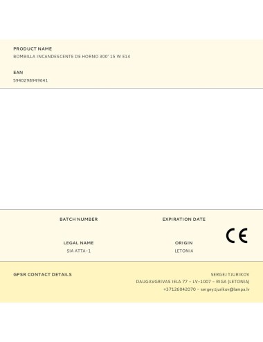 Bombilla incandescente de horno 300° 15 w e14