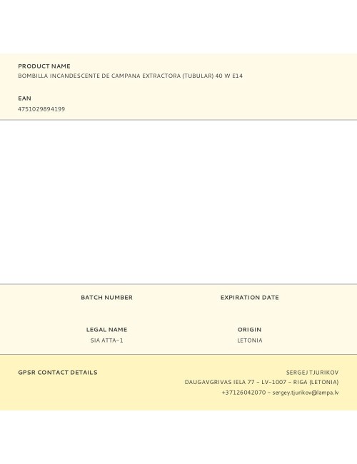 Bombilla incandescente de campana extractora (tubular) 40 w e14