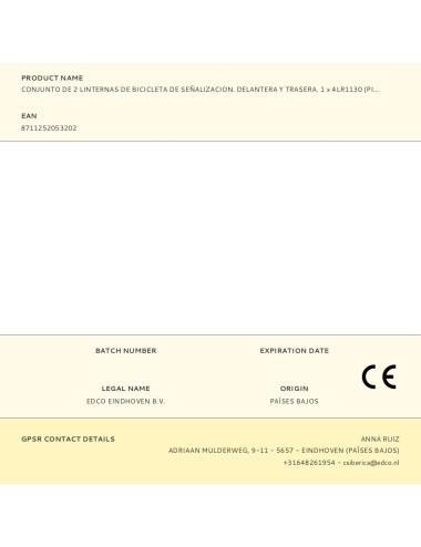 Conjunto de 2 linternas de bicicleta de señalizacion. delantera y trasera. 1 x 4lr1130 (pilas incluidas)